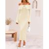 imageZESICA Womens Fall Off Shoulder Sweater Dress 2025 Bell Long Sleeve Ribbed Knit Bodycon Formal Maxi DressesCream