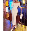 imageZESICA Womens Fall Off Shoulder Sweater Dress 2025 Bell Long Sleeve Ribbed Knit Bodycon Formal Maxi DressesCream