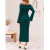 imageZESICA Womens Fall Off Shoulder Sweater Dress 2025 Bell Long Sleeve Ribbed Knit Bodycon Formal Maxi DressesDarkgreen