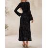 imageZESICA Womens Long Sleeve Floral Bodycon Dress 2025 Fall Fashion Ruched Mesh Wedding Guest Cocktail Party Maxi DressesBlack