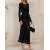 imageZESICA Womens Long Sleeve Floral Bodycon Dress 2025 Fall Fashion Ruched Mesh Wedding Guest Cocktail Party Maxi DressesBlack