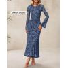 imageZESICA Womens Long Sleeve Floral Bodycon Dress 2025 Fall Fashion Ruched Mesh Wedding Guest Cocktail Party Maxi DressesDusty Blue
