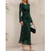 imageZESICA Womens Long Sleeve Floral Bodycon Dress 2025 Fall Fashion Ruched Mesh Wedding Guest Cocktail Party Maxi DressesGreen