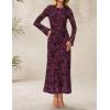 imageZESICA Womens Long Sleeve Floral Bodycon Dress 2025 Fall Fashion Ruched Mesh Wedding Guest Cocktail Party Maxi DressesMauve