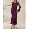 imageZESICA Womens Long Sleeve Floral Bodycon Dress 2025 Fall Fashion Ruched Mesh Wedding Guest Cocktail Party Maxi DressesMauve