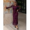 imageZESICA Womens Long Sleeve Floral Bodycon Dress 2025 Fall Fashion Ruched Mesh Wedding Guest Cocktail Party Maxi DressesMauve