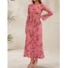 imageZESICA Womens Long Sleeve Floral Bodycon Dress 2025 Fall Fashion Ruched Mesh Wedding Guest Cocktail Party Maxi DressesTie Dye Pink