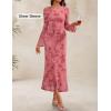 imageZESICA Womens Long Sleeve Floral Bodycon Dress 2025 Fall Fashion Ruched Mesh Wedding Guest Cocktail Party Maxi DressesTie Dye Pink