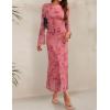 imageZESICA Womens Long Sleeve Floral Bodycon Dress 2025 Fall Fashion Ruched Mesh Wedding Guest Cocktail Party Maxi DressesTie Dye Pink