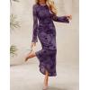 imageZESICA Womens Long Sleeve Floral Bodycon Dress 2025 Fall Fashion Ruched Mesh Wedding Guest Cocktail Party Maxi DressesTie Dye Purple