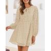 imageZESICA Womens Long Sleeve Mini Dress 2025 Fall Crewneck Tie Front Hollow Out Eyelet Babydoll A Line Short DressesApricot