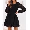 imageZESICA Womens Long Sleeve Mini Dress 2025 Fall Crewneck Tie Front Hollow Out Eyelet Babydoll A Line Short DressesBlack