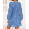 imageZESICA Womens Long Sleeve Mini Dress 2025 Fall Crewneck Tie Front Hollow Out Eyelet Babydoll A Line Short DressesBlue