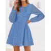imageZESICA Womens Long Sleeve Mini Dress 2025 Fall Crewneck Tie Front Hollow Out Eyelet Babydoll A Line Short DressesBlue