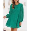 imageZESICA Womens Long Sleeve Mini Dress 2025 Fall Crewneck Tie Front Hollow Out Eyelet Babydoll A Line Short DressesGreen