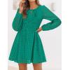 imageZESICA Womens Long Sleeve Mini Dress 2025 Fall Crewneck Tie Front Hollow Out Eyelet Babydoll A Line Short DressesGreen