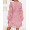 imageZESICA Womens Long Sleeve Mini Dress 2025 Fall Crewneck Tie Front Hollow Out Eyelet Babydoll A Line Short DressesPink