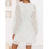 imageZESICA Womens Long Sleeve Mini Dress 2025 Fall Crewneck Tie Front Hollow Out Eyelet Babydoll A Line Short DressesWhite