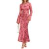 imageZESICA Womens Long Sleeve Floral Bodycon Dress 2025 Fall Fashion Ruched Mesh Wedding Guest Cocktail Party Maxi DressesTie Dye Pink