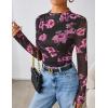 imageZESICA Floral Long Sleeve Tops for Women 2025 Fall Mesh Mock Neck Ruched Fitted Shirts Going Out Blouses Trendy ClothesBlack