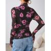 imageZESICA Floral Long Sleeve Tops for Women 2025 Fall Mesh Mock Neck Ruched Fitted Shirts Going Out Blouses Trendy ClothesBlack