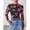 imageZESICA Floral Long Sleeve Tops for Women 2025 Fall Mesh Mock Neck Ruched Fitted Shirts Going Out Blouses Trendy ClothesBlack