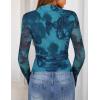 imageZESICA Floral Long Sleeve Tops for Women 2025 Fall Mesh Mock Neck Ruched Fitted Shirts Going Out Blouses Trendy ClothesBlue