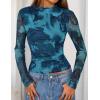 imageZESICA Floral Long Sleeve Tops for Women 2025 Fall Mesh Mock Neck Ruched Fitted Shirts Going Out Blouses Trendy ClothesBlue