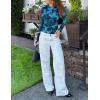 imageZESICA Floral Long Sleeve Tops for Women 2025 Fall Mesh Mock Neck Ruched Fitted Shirts Going Out Blouses Trendy ClothesBlue