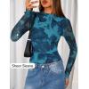 imageZESICA Floral Long Sleeve Tops for Women 2025 Fall Mesh Mock Neck Ruched Fitted Shirts Going Out Blouses Trendy ClothesBlue