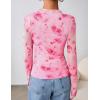 imageZESICA Floral Long Sleeve Tops for Women 2025 Fall Mesh Mock Neck Ruched Fitted Shirts Going Out Blouses Trendy ClothesPink