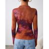 imageZESICA Floral Long Sleeve Tops for Women 2025 Fall Mesh Mock Neck Ruched Fitted Shirts Going Out Blouses Trendy ClothesPurple