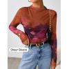 imageZESICA Floral Long Sleeve Tops for Women 2025 Fall Mesh Mock Neck Ruched Fitted Shirts Going Out Blouses Trendy ClothesPurple