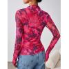 imageZESICA Floral Long Sleeve Tops for Women 2025 Fall Mesh Mock Neck Ruched Fitted Shirts Going Out Blouses Trendy ClothesRose