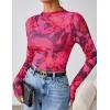 imageZESICA Floral Long Sleeve Tops for Women 2025 Fall Mesh Mock Neck Ruched Fitted Shirts Going Out Blouses Trendy ClothesRose