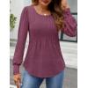 imageZESICA Long Sleeve Shirts for Women Fall Tops Crew Neck Pleated Casual Tunic BlousesFuchsia