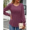 imageZESICA Long Sleeve Shirts for Women Fall Tops Crew Neck Pleated Casual Tunic BlousesFuchsia