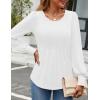 imageZESICA Long Sleeve Shirts for Women Fall Tops Crew Neck Pleated Casual Tunic BlousesWhite