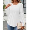 imageZESICA Long Sleeve Shirts for Women Fall Tops Crew Neck Pleated Casual Tunic BlousesWhite