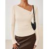 imageZESICA Womens Long Sleeve Asymmetrical Neck Ruched Slim Fit Shirts 2025 Fall Fashion Casual Tee Going Out TopsApricot