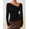 imageZESICA Womens Long Sleeve Asymmetrical Neck Ruched Slim Fit Shirts 2025 Fall Fashion Casual Tee Going Out TopsBlack