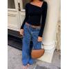 imageZESICA Womens Long Sleeve Asymmetrical Neck Ruched Slim Fit Shirts 2025 Fall Fashion Casual Tee Going Out TopsBlack