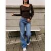 imageZESICA Womens Long Sleeve Asymmetrical Neck Ruched Slim Fit Shirts 2025 Fall Fashion Casual Tee Going Out TopsCoffee Brown