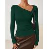 imageZESICA Womens Long Sleeve Asymmetrical Neck Ruched Slim Fit Shirts 2025 Fall Fashion Casual Tee Going Out TopsGreen