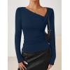 imageZESICA Womens Long Sleeve Asymmetrical Neck Ruched Slim Fit Shirts 2025 Fall Fashion Casual Tee Going Out TopsNavy