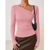imageZESICA Womens Long Sleeve Asymmetrical Neck Ruched Slim Fit Shirts 2025 Fall Fashion Casual Tee Going Out TopsPink