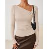 imageZESICA Womens Long Sleeve Asymmetrical Neck Ruched Slim Fit Shirts 2025 Fall Fashion Casual Tee Going Out TopsSand