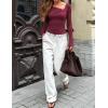 imageZESICA Womens Long Sleeve Asymmetrical Neck Ruched Slim Fit Shirts 2025 Fall Fashion Casual Tee Going Out TopsWine Red