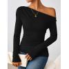imageZESICA Womens Long Sleeve Off Shoulder Tops Fall 2025 Casual Boat Neck Lace Slim Fit Going Out Y2k Shirts BlousesBlack