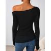 imageZESICA Womens Long Sleeve Off Shoulder Tops Fall 2025 Casual Boat Neck Lace Slim Fit Going Out Y2k Shirts BlousesBlack